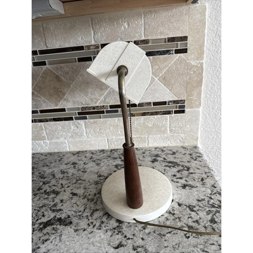 Vintage MCM Banker's Desk Lamp Mid Century Wood Speckle Melamine Plastic Works